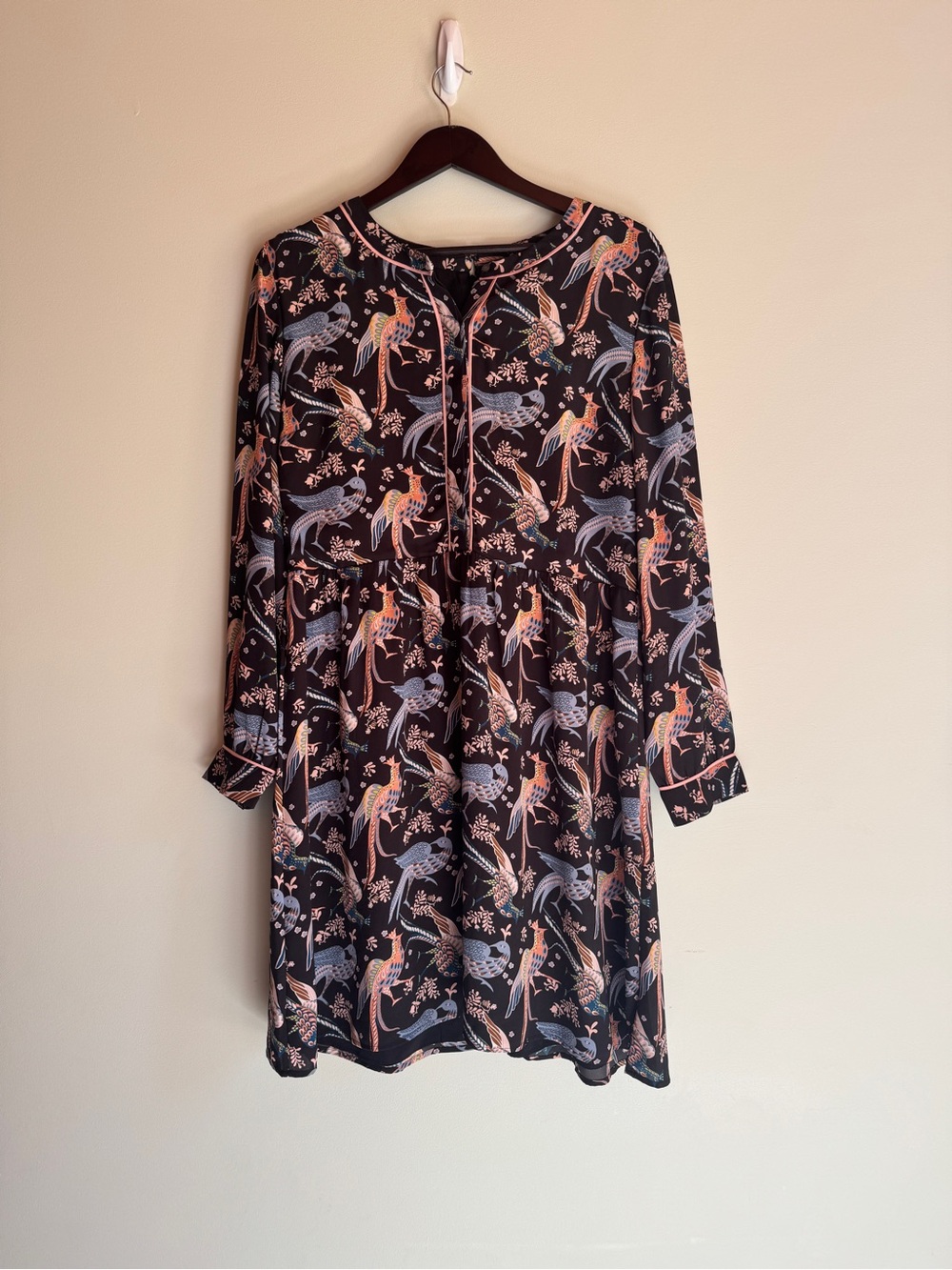 LOFT Floral & Bird Print Tunic in Black, Peach & Light Blue